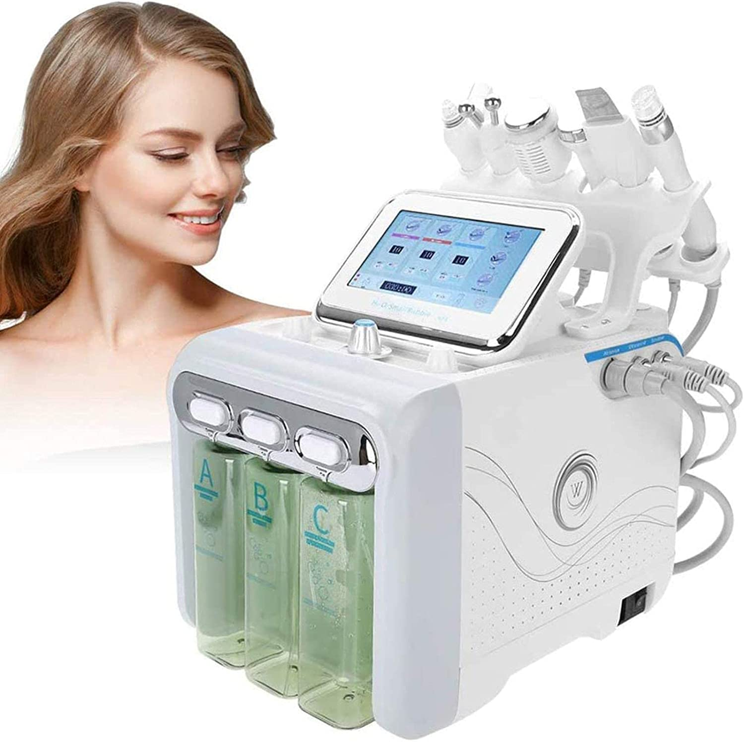 MIJOGO Hydrogen Oxygen Beauty Machine, 6 in 1 Vacuum Face Cleaning Hydro Water Oxygen Jet Peel Machine Professional Facial Sprayer Small Bubble Device, Beauty Salon Essential